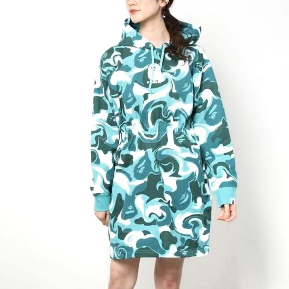 BAPE A Bathing Ape Marble Camo‎ Hoodie Shirred Waist Pullover Sz M Women’s - Picture 2 of 16
